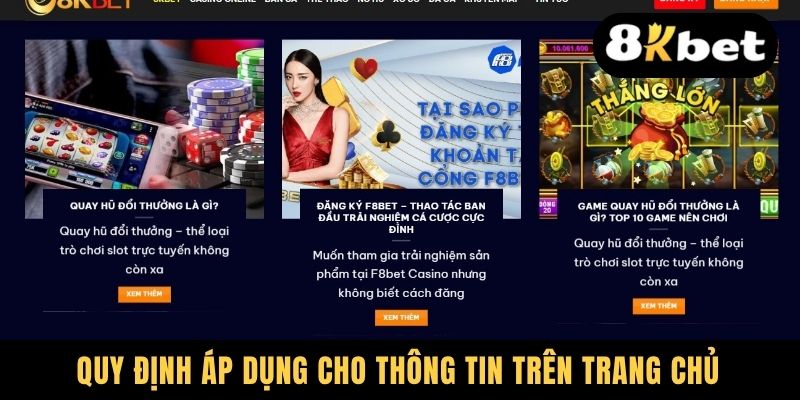 Quy định áp dụng cho thông tin trên trang chủ